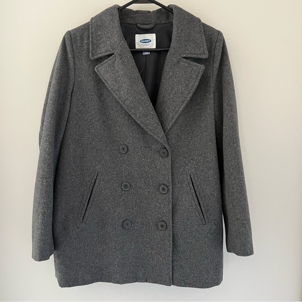 Old Navy Gray Wool Blend Preppy Classic Double Breasted Peacoat Womens M